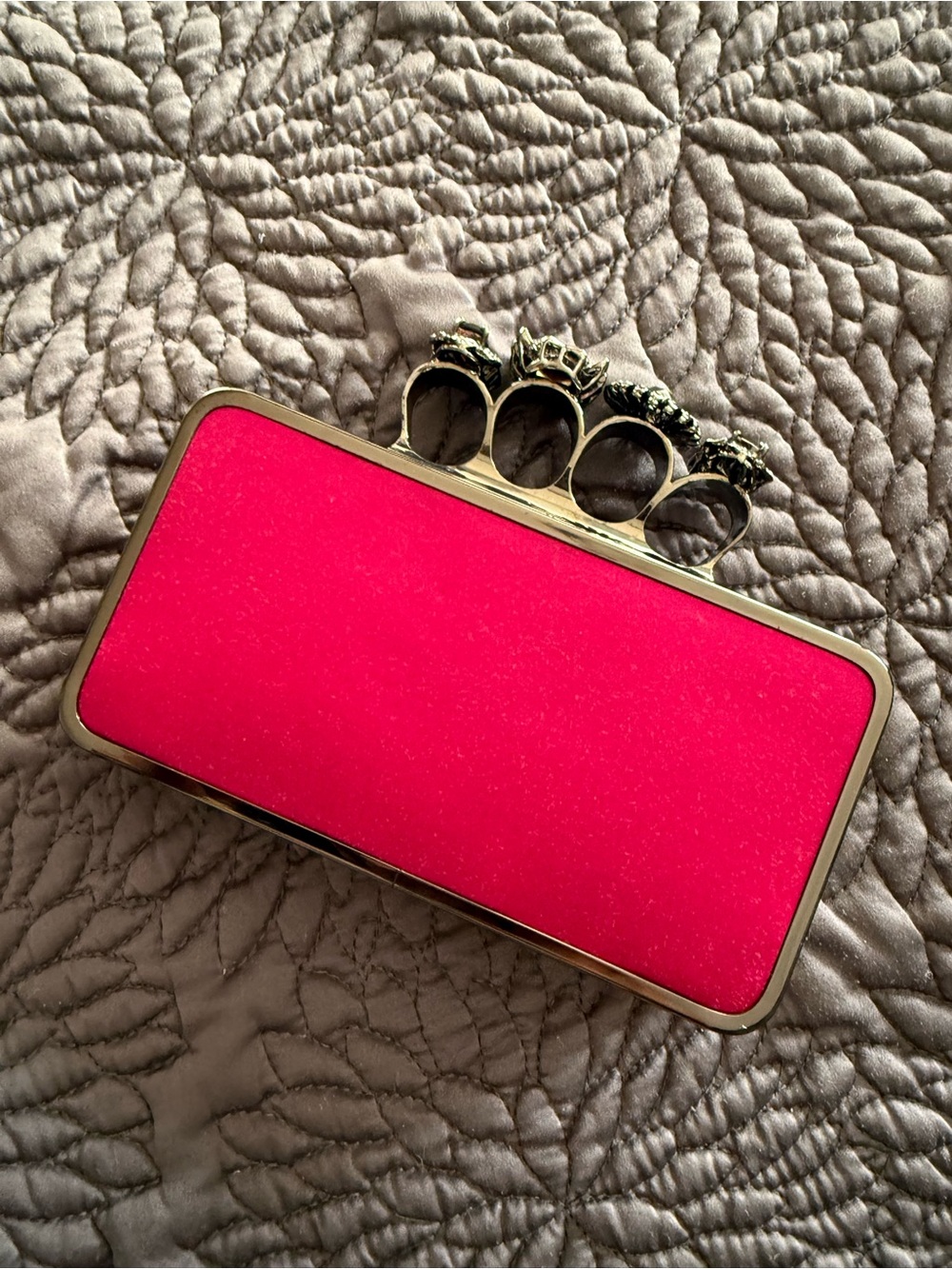 BCBGMaxAzria Hot Pink Knuckle Ring Clutch with Gold Hardware
